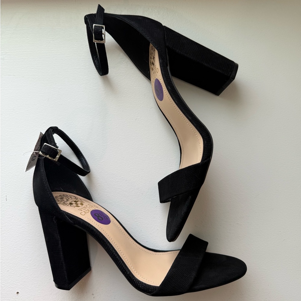 Vince Camuto Black Block Heel Sandals with Ankle Strap
